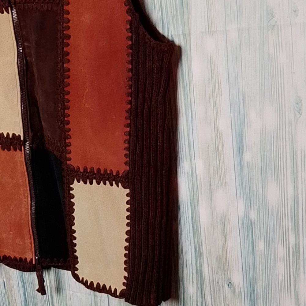 Patch Work Leather Vest Designers Studio Original… - image 6